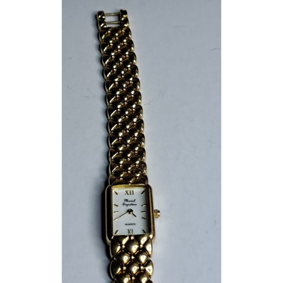 Marcel Drucker Signature Watch Women Gold Tone Rectangle - Picture 4 of 14